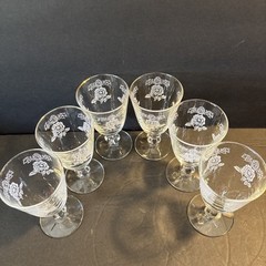 6 Vtg Gold Rim Homer Laughlin Queen Esther Floral Etched 4 oz. Stemware Used