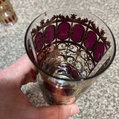 4 Vintage Culver Cranberry Gold Scroll MCM Highball Tumbler Glasses 12 oz Bar 22