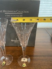 WATERFORD Millennium Collection Crystal LOVE Toasting Flutes W/BOX 9.25″H SIGNED