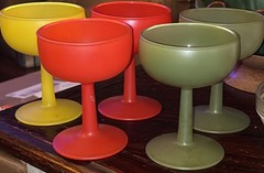 Vtg MCM Frosted Footed Liqueur Wine Cocktail Glassware Green Yellow Red (5)
