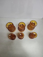 6 Vintage Indiana Glass Colony Whitehall Cubist Amber Glasses 3-4 1/4″ & 3-3 3/4