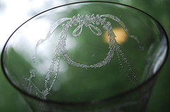 Vtg Set 4 FOSTORIA ‘GARLAND’ Needle Etched Water Goblets/Glasses 8 oz 6.75″ 1915
