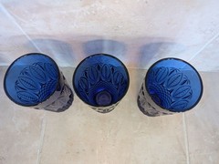 Set of 3 Vintage Avon Royal Sapphire Cobalt Blue Flat Tumblers Mid Century Mod