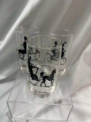 Vintage Estate Collection Retro Drinking Glass Gas Buggy, The Hansom, Bicycle 2