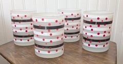 4 VTG Georges Briard Red Polka Dot Black & White Striped 12 Oz Frosted Glasses