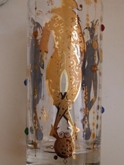 Vintage Culver Mardi Gras Jester Glasses 22K Gold Jeweled Harlequin Set of 4