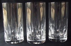 3 RARE POLAND BLOCK «PARALLEL» CUT CRYSTAL HIGHBALL TUMBLER GLASSES -NOW REDUCED