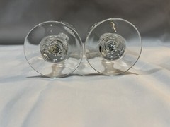 2 Blown Clear Wine Glasses Cut Criss-Cross & Fan On Bowl unknown pattern