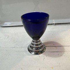 5 Art Deco Chase Cobalt Blue Moon Chrome Cordial Glasses 3.5″ USA Vintage Signed