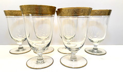 Set of 6 Tiffin Franciscan Rambler Rose 6″ Water Goblets Gold Encrusted Optic