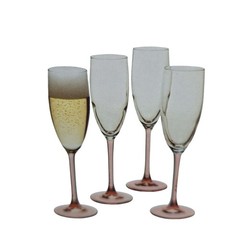 Vintage Luminarc 4 Champagne Glasses Pink & Clear La Flute Rosee Glass France
