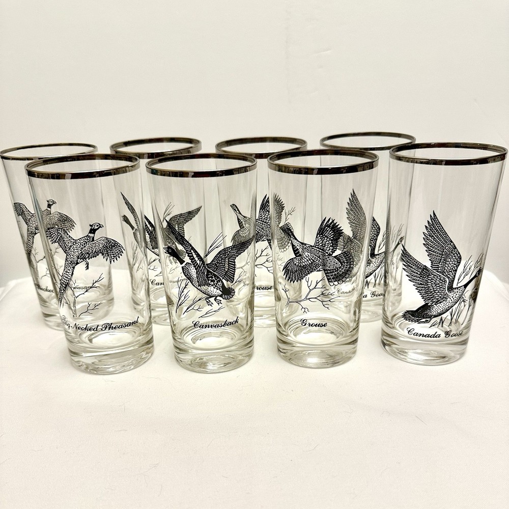 Set of 14 VTG Federal Glass Platinum Trimmed Sportman Bar Glasses Various Types