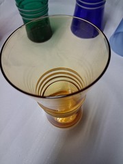 VINTAGE MORGANTOWN RINGLING FLARED TUMBLERS FEAT. AN ART DECO DESIGN 8 Pcs.