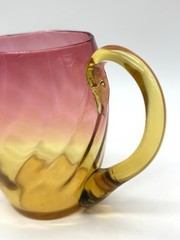 Blenko? Tangerine Amberina Art Glass Swirl Rib Optic Handle Cup 8oz Bar Ware
