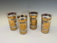 MCM Vito Bari Fleur De Lys 7 Piece Barware Set 22k Gold w/ Martini pitcher