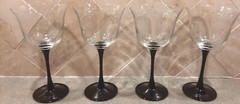 VTG 4 Luminarc Crystal Domino Signature Black Champane & Wine Goblets France LN