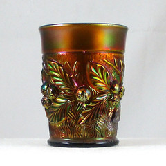 (4) 1910 SIGNED NORTHWOOD ACORN BURRS CRANBERY CARNIVAL GLASS TUMBLERS