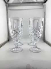 Set of 4 Vintage Pressed Cut Glass Goblets 7.75” Water Wine Tea Glasses Diamond
