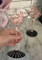 Pink OODLES OF POODLES – 7.5″ MARTINI GLASSES RETRO PARTY Set O2 Hand painted
