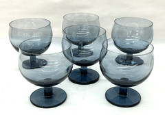 6 Block Capers Blue Goblets Glasses Smoke Navy 14 oz Mid Century Modern
