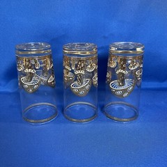 Vintage 3 Signed MCM 22k Culver Mushroom Barware Bar Highball Cocktail Glasses