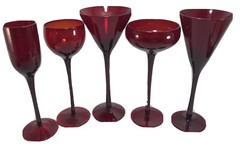 5- Ruby Red Party Cocktail Glasses – Martini, Champagne – Home Decor- Christmas 