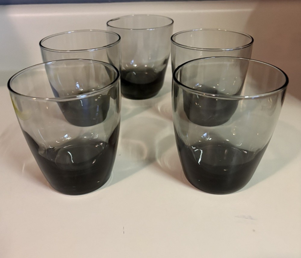 Libbey Classic Smoke Gray 4″ Modern Double Old Fashioned Rocks Glasses Set of 5