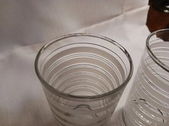 3 Vintage Highball Glasses -1940s. White etching, silver striping. Unique find!
