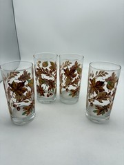 Set of 4 VTG Libbey Autumn Fall Leaves Thanksgiving Drinking Glasses 6″ Tall EUC