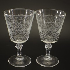 Luminarc France CORDIAL GLASS Set 2 Rivoli Series Etched Floral Swirls Vintagage