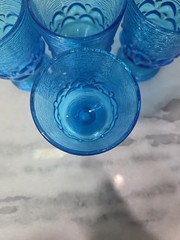 Brockway Glass Co Wine Goblets, Set of 4, Monterey Blue Footed Goblets, Textured