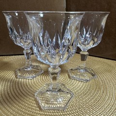 Set of 3 Crystal Diamond Cut Cordial Sherry Stem Glasses 3.75” ITall Vintage