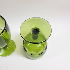 VTG Bartlett Collins Green Thumbprint Glass Goblets 12oz Retro Avacado