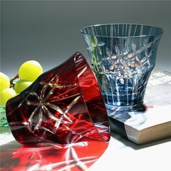 Dark Blue Raindrops Hand Cut To Clear Glass Whiskey Crystal Glass 10oz Gift Pack