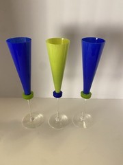 Union Street Glass GUY CORRIE Colorful EL ROI Champagne Flute Lot of 3 Signed