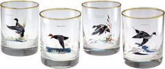 Culver Ned Smith 22K Gold Rim Waterfowl DOF Double Old-Fashioned Glasses, 13.5-O