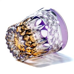 Luxury Edo Kiriko Drinking Glass Hand Cut Crystal Whiskey Glasses Purple 12oz