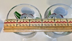 Set of 2 Rocks Glasses Blue And Purple Iris Flowers Green Leaves 3.5” Tall