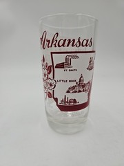 Vtg Hazel Atlas Arkansas Souvenir Red Wonder State Song Glass Traveler