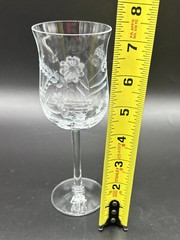 Set of 2 Vintage Wine Glasses Clear, Frosted, Flowers & Wheat Romania Goblets