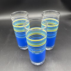 Libbey Glass Blue, Green & Yellow Stripe 16 oz Tumbers