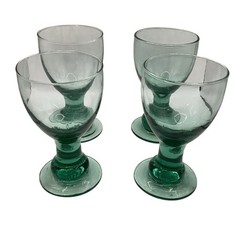 4 Crate and Barrel BARCELONA Aquamarine Jade Green Glass Goblets/Barware/Wine 7”