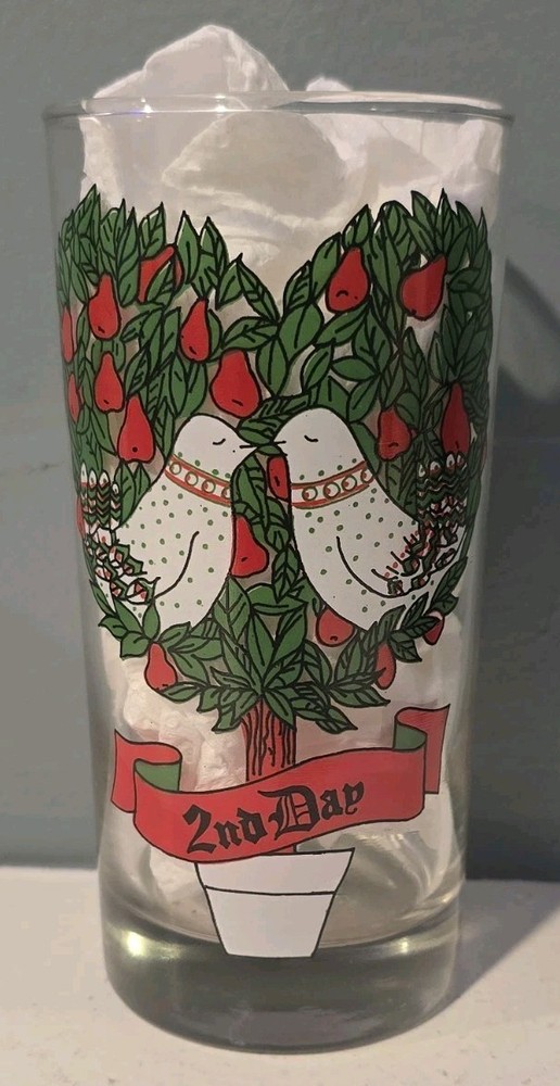 Vintage Indiana Glass 12 Days of Christmas Glass 2nd Day Two Turtle Doves 12oz