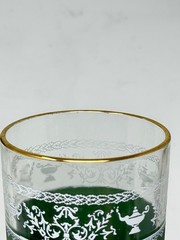 Jeannette Glass Hellenic Green Jasperware Style Gold Rim Highball Glasses Set 6