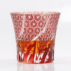 Edo Kiriko Crystal Bohemian Hand Cut Cased Whiskey Glass Red 220ml/8oz Gift