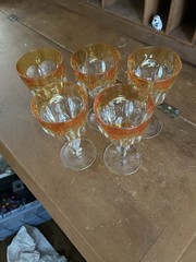 5 Vintage Cristal De Paris Orange Tangerine Colored Wine Stems Heavy Beautiful