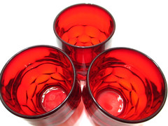 Vintage Viking Glass Tumblers SET OF 3 Georgian Honeycomb Ruby Red 4 1/8″ T 3″ R
