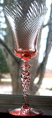 Vtg Set 5 TIFFIN FRANCISCAN Water Goblet Glasses PINK SWIRL OPTIC 8.75″ 15022