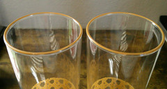 Vintage 70’s Libbey Yellow Gold Cane Rattan Coastal Tall Highball Glasses