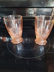 Pair Of Pink Old Colony Depression Glass 5″ Tumblers